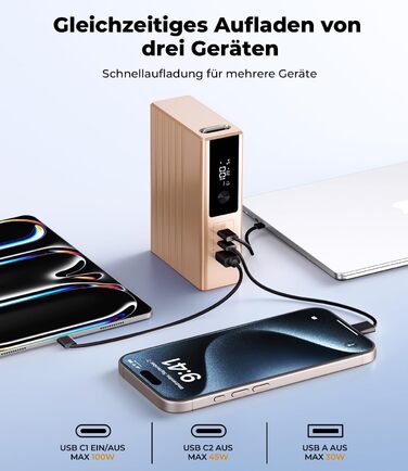 Power Bank KU XIU 25000mAh 100W з 3 портами, LCD-дисплеєм, PD 3.0 для MacBook, iPhone, Galaxy, iPad (Зелений)