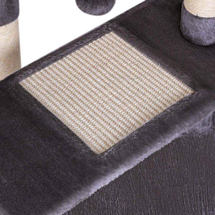 Дряпка для котів Lionto з лежаком та гrottoю, 75 см, з сизалевого мотузка та м'якого плюшу, 2 іграшки з дзвіночками, підходить для кошенят та дорослих котів (темно-сірий)