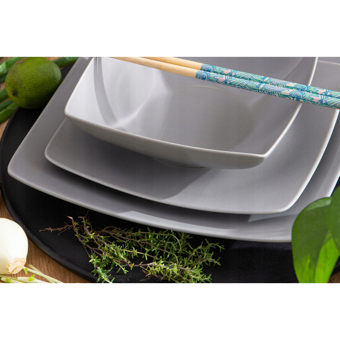 Обідній сервіз Konsimo Epiri, сірий, квадратний, 36 предметів, на 12 осіб