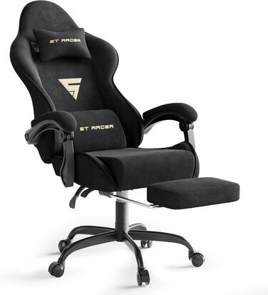 Геймерське крісло Ferghana Ergonomischer з підголівником та підтримкою спини, тканинне, чорне - для офісу та ігор