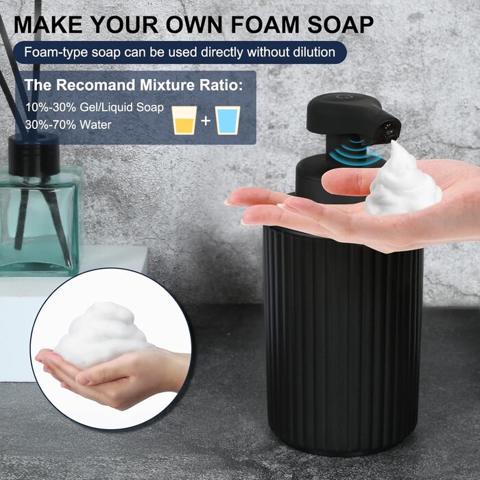 Phneems Automatic Soap Dispenser Electric Soap Dispenser Sensor with Sensor Automatic Foam Soap Dispenser Automatic Foam Dispenser No Touch Foam Dispenser for Bathroom, Kitchen, Office USB Black