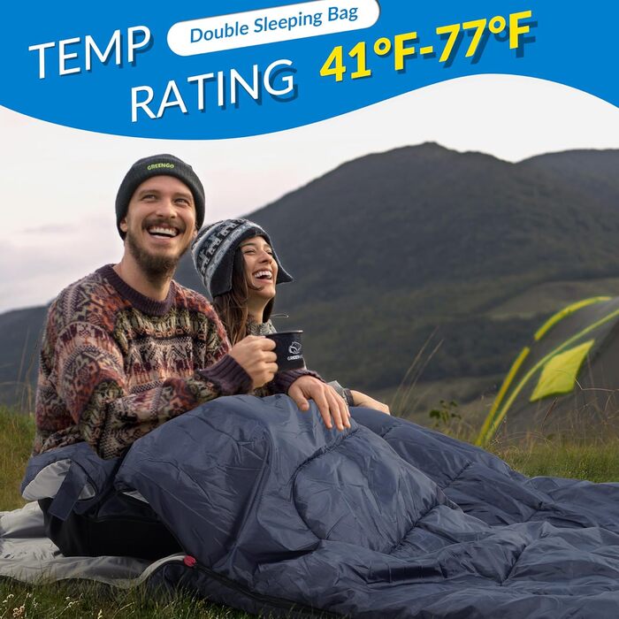 Спальний мішок Elevon для дорослих, підлітків та дітей, 3-4 сезони, водонепроникний, компактний, для кемпінгу, рюкзаків, подорожей, зелений (2 особи)