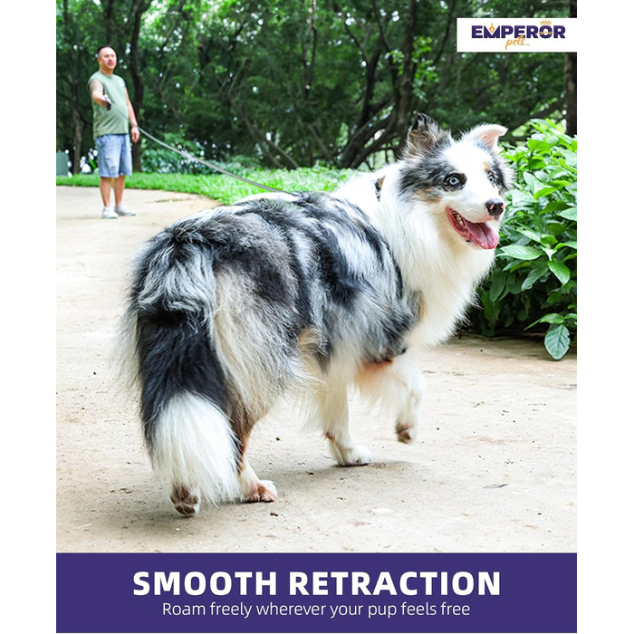 Емператор Петс GY26 - висувна поводок для собак, великих порід, до 50 кг, міцний, сірий, 7.9 м