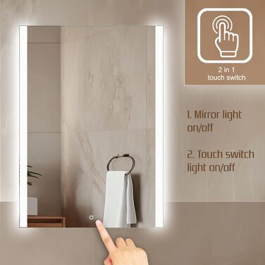 Дзеркало для ванної кімнати Venti 50x70 см з підсвічуванням, LED дзеркало для ванної кімнати, вертикальне, настінне