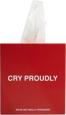 We're Not Really Strangers Cosmetic Tissue Holder Proudly, Square, Red, 13 x 13 x 14 cm, Stylish and Functional Design