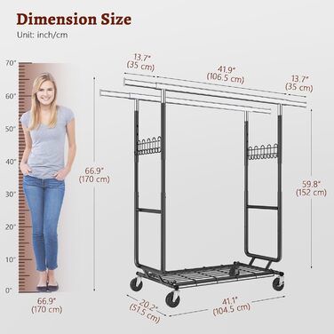 Стійка для одягу на колесах FAVOOOSTY, металева, мобільна, до 200 кг, чорна, 2 стяжки