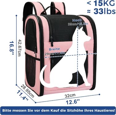 Рюкзак для собак та котів Apollo Walker - зручний та дихаючий, для подорожей та активного відпочинку (2-15 кг), рожевий