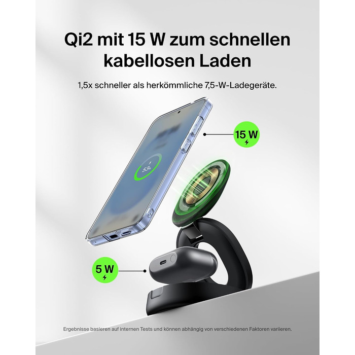 Бездротова зарядна станція 2-в-1 Belkin BoostCharge Qi2 15W MagSafe для iPhone 17, AirPods, Pixel, з блоком живлення 30W, чорна