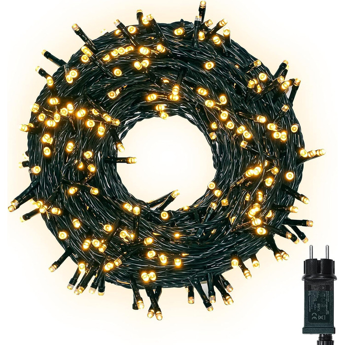 Ланцюжок вогнів 30 метрів: 300 LED, тепле біле світло, 8 режимів, IP44, для дому та саду