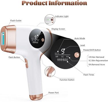 Пристрій для епіляції IPL: для жінок та чоловіків, 9 рівнів енергії, 999 000 імпульсів, безпечний для дому (обличчя, тіло, бікіні)