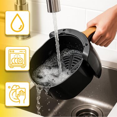 Аерофритюрниця Retoo 6.5л 1800Вт, 10 програм, до 200°C, сенсорне управління, не потребує олії, чорний/золотий