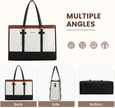 Сумка для ноутбука LOVEVOOK жіноча, сумка-шопер для роботи, університету, офісу 15.6 дюймів, коричнево-чорно-біла