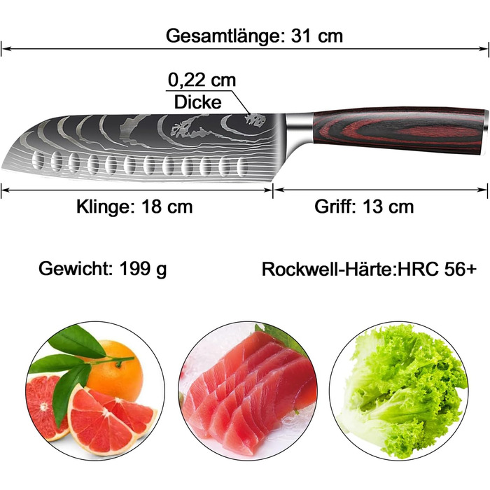 Набір кухонних ножів Camkum 3 шт: кухонний, Nakiri, ніж для фруктів. З нержавіючої сталі EN1.4116, подарункова упаковка