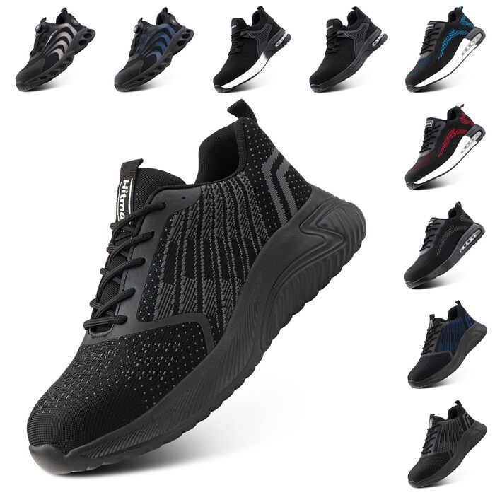 Черевики робочі чоловічі/жіночі Hitmars, захисні черевики зі сталевим підноском, зручні кухарські черевики, легкі черевики, черевики для дахів, чорні/сині, EU36-48 (46 EU, чорні робочі черевики)