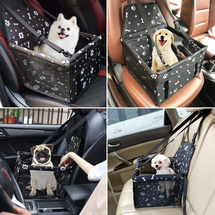 Автокрісло для собак - стабільне, з ременями безпеки, для маленьких та середніх собак. Водонепроникне автокрісло для собак на заднє та переднє сидіння (з відбитком лап)