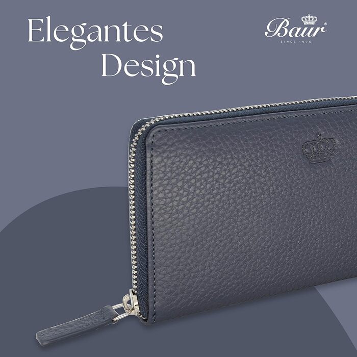 Baur Women's Wallet Genuine Leather Wallet | Wallet with RFID Protection | Large Portemonnaie with Many Card Slots | Wallet with All-Around Zipper | Portemonnaie | Women's Wallets (Red)