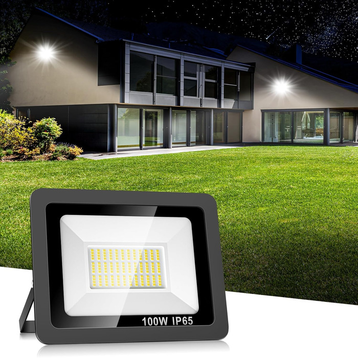 Світлодіодний прожектор 100W для вулиці, 10000Лм, 144 LED, IP65, 6500K, водонепроникний ліхтар для саду, двору, гаража, вхідних дверей