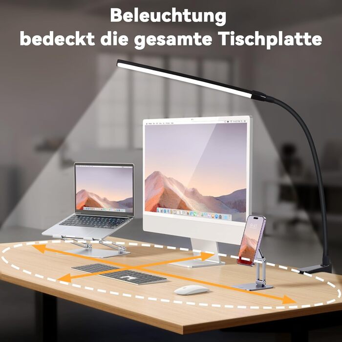 LED лампа для столу Homefire: регульована, чорна, з 3 кольорами та 5 рівнями яскравості, USB, для офісу та навчання