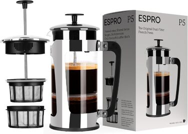 Френч-прес ESPRO P5 532 мл з подвійною мікрофільтрацією, для кави та чаю, нержавіюча сталь, без осаду та гіркоти