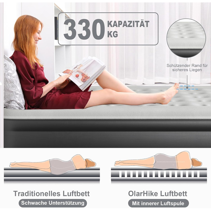 Надувний матрац OlarHike для кемпінгу та дому - 200 x 140 x 46 см (3 особи)