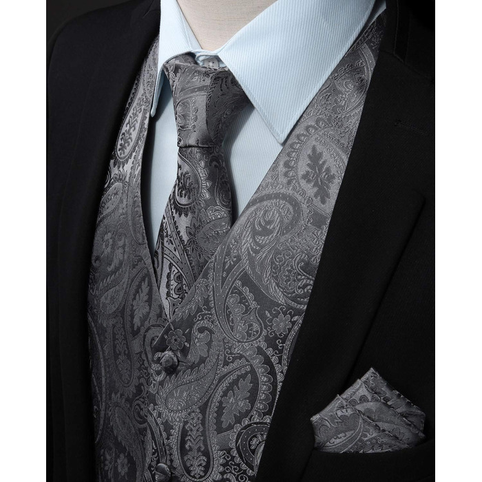 Костюмний жилет для чоловіків Enlision на весілля з патерном пейслі, жилет та краватка, нагрудна хустинка, квітковий жакард, сірий, розмір M