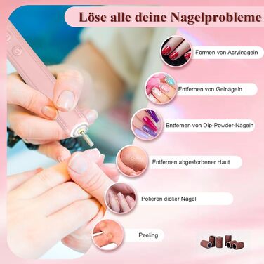 Набір електричного нейл-дриля AOMEES, портативний бездротовий апарат для манікюру з 56 шліфувальними насадками (рожевий)