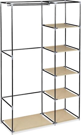 Relaxdays Fabric Wardrobe with Clothes Rail & 5 Compartments, HBT: 174 x 107 x 42.5 cm, Sturdy Folding Wardrobe with Cover, Beige