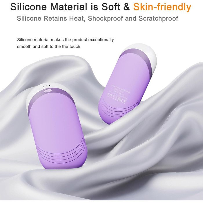Електричні нагрівачі для рук Karecel 2 шт., Силіконові, 6000mAh, Перезаряджувані, Slim, для жінок та чоловіків (фіолетовий)