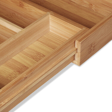 Relaxdays Bamboo Cutlery Box, Extendable