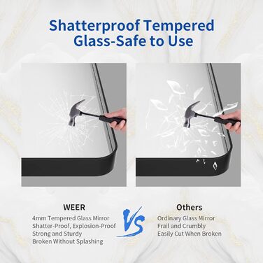 Дзеркало для ванної кімнати WEER, 61x81 см, чорний металевий каркас, матове скло, закруглені кути