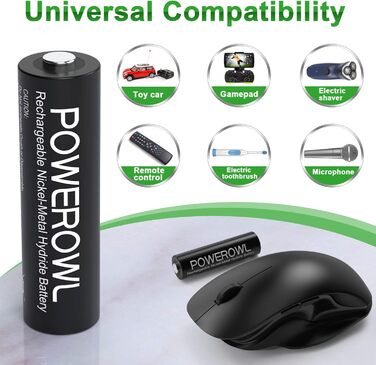 Акумулятори AA Powerowl 2800mAh NI-MH, 8 шт. з інтелектуальною зарядкою USB, 4 слоти, незалежні слоти