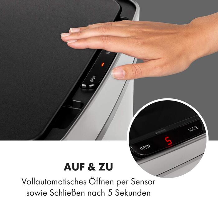 Сенсорний сміттєвий бак Klarstein Touchless, 72 л, 4 контейнери (43л + 2x12.5л), автоматичне відкриття та закриття, сріблястий