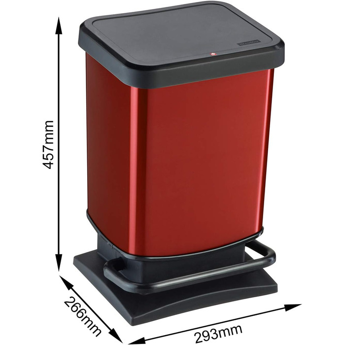 Відро для сміття Rotho Paso 20л з кришкою, червоне, з переробленого пластику (PP), BPA Free
