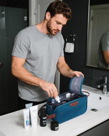 Чоловіча дорожня косметичка ECOHUB, водонепроникна, з великим відділенням та відділенням для мокрих речей, з переробленого PET, з двома блискавками, для подорожей (блакитно-зелений)