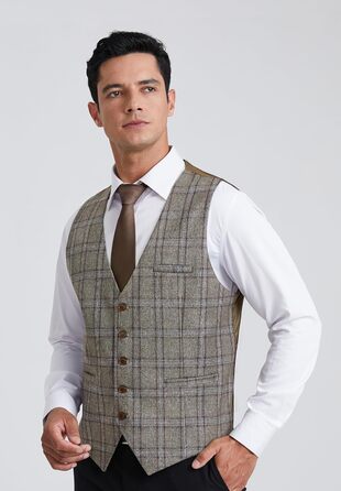 Чоловіча жилетка HISDERN в клітинку, класична, з бавовни, для весілля, в стилі 'Hahnentritt', під костюм (3XL, сірий/коричневий)
