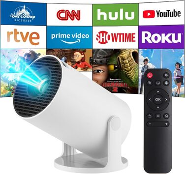 Проектор Mini Beamer 4K Smart Heimkino з Android 11, Wi-Fi 6, Bluetooth 5.4, автотрапецеїдна корекція, 180° поворот, 130-дюймовий екран для Phone/PC/Lap (Білий)