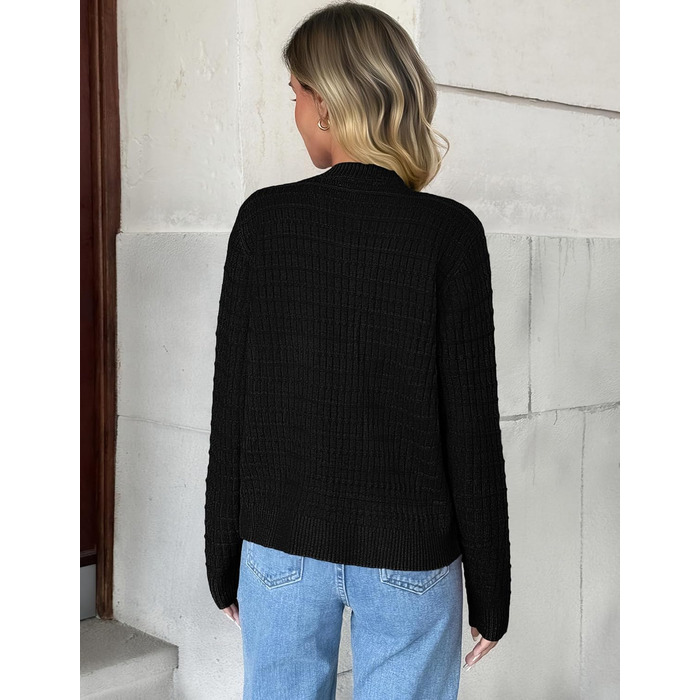 Жакет Zeagoo з довгими рукавами, кардиган з круглою горловиною, в'язана куртка з відкритим фронтом, елегантний в'язаний светр для жінок (XL, чорний)