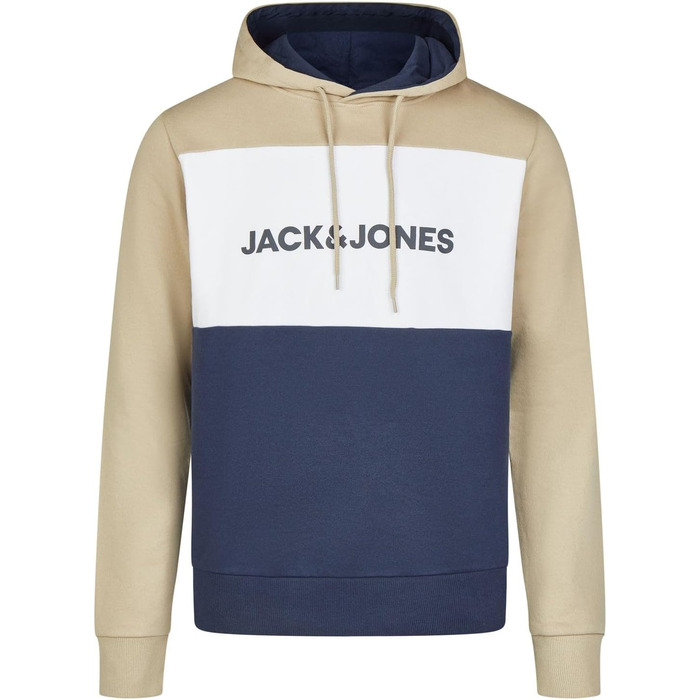 Чоловічий худі Jack & Jones JWHLOGO Blocking Regular Fit з принтом, великий розмір (Plus Size), багатоколірний (зелений, синій, бежевий), 5XL