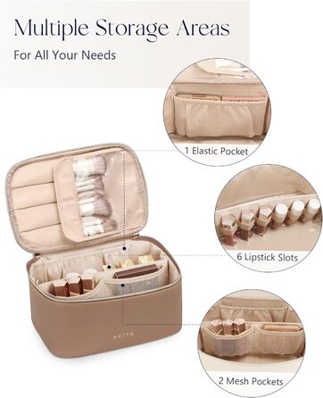 Велика косметичка для жінок, дорожня туалетна сумочка з водонепроникної шкіри, велика косметичка або сумочка для макіяжу з ручкою та знімним роздільником (коричнева)