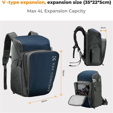 Рюкзак для фотокамери K&F Concept Alpha, 25L, чорний, з відділенням для 16-дюймового ноутбука, сумісний з Canon/Nikon/Sony/DJI Mavic