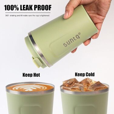 Термокружка з нержавіючої сталі SUNTQ - 510 мл, з подвійними стінками, ізольована, з кришкою, багаторазова (Чорний)