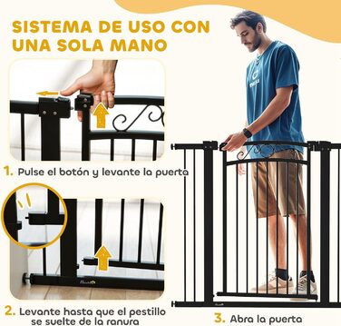 Захист для собак PawHut: регульовані ворота-бар'єр 76-104 см, білий. Безпечне огорожа для собак з двома розширювачами, подвійним замком та маленькими воротами для сходів та дверей.