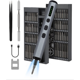 Електрична викрутка 70 в 1 з набором S2 біт, 4 LED, 200 RPM, для ремонту годинників, ПК, телефонів (срібно-чорний)