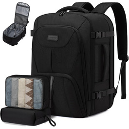 LOVEVOOK Рюкзак ручної поклажі 40L, великий розширюваний туристичний рюкзак для чоловіків, рюкзак для ноутбука 17 дюймів, валіза-рюкзак, ручна поклажа для подорожей, чорний