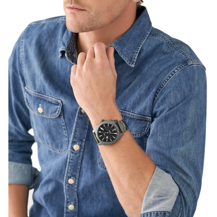 Годинник Fossil Machine для чоловіків: кварцовий, з датою, корпус 49 мм, чорний та темно-сірий, на сталевому або шкіряному ремінці