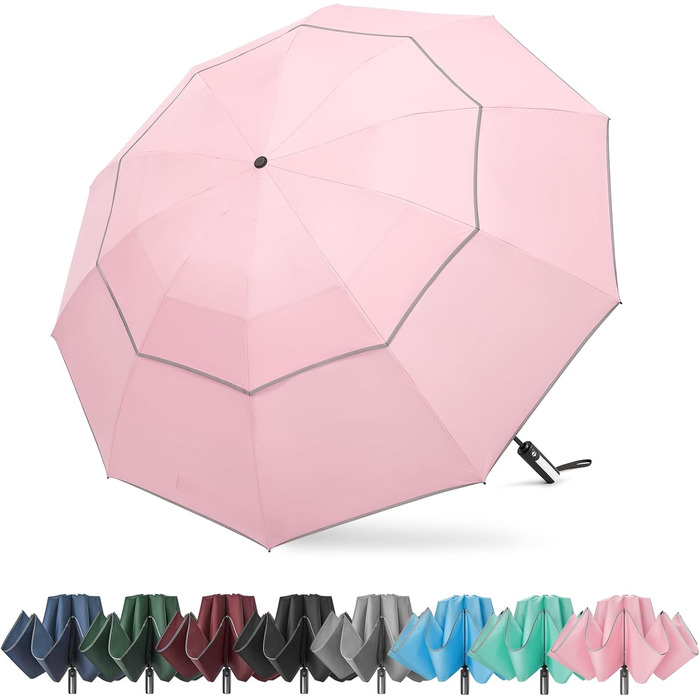 G4Free Парасолька велика, 137 см, для гольфу, подвійний купол, 10 спиць, складана, вітростійка, автоматична, рожева