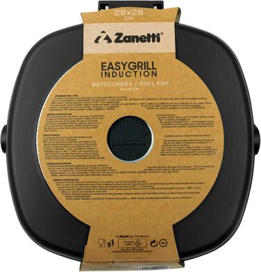 Zanetti сковорода-гриль 20x20 см з алюмінію з товстим дном, для індукційних плит, зі складний ручкою