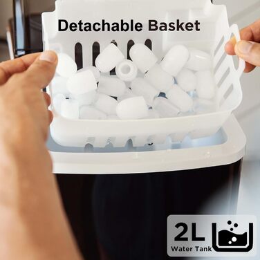 Silonn Ice Maker - Compact Ice Cube Machine for Kitchen, Bar, Office & Party - 2 Sizes, 12KG/24H, Self-Cleaning, Black