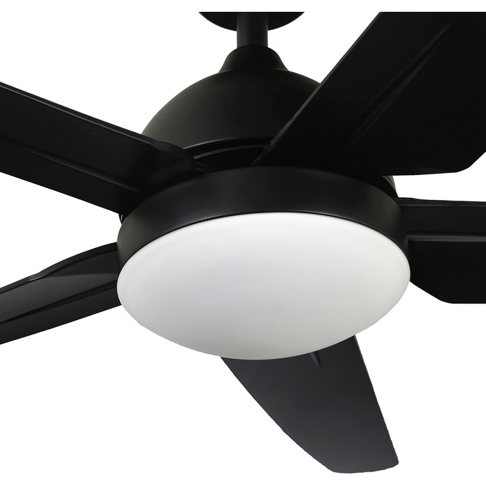 Стеляний вентилятор FINXIN з LED-лампою 132/122 см для спальні, вітальні, їдальні. Включає мотор, пульт керування (5 лопатей, чорний)