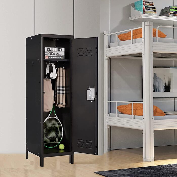 Metal locker with lockable doors, industrial steel cabinet for school, home, office, garage, H140*W38*D46 cm